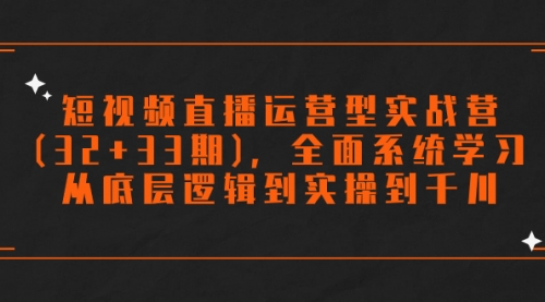 【副业项目7869期】短视频直播运营型实战营(32+33期)，全面系统学习，从底层逻辑到实操到千川缩略图