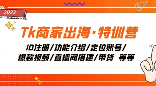 【副业项目8226期】Tk商家出海·特训营：ID注册/功能介绍/定位账号/爆款视频/直播间搭建/带货缩略图